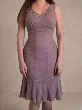 Marina Blesler Vintage Style 100% Silk Beaded Midi Dress Size 4